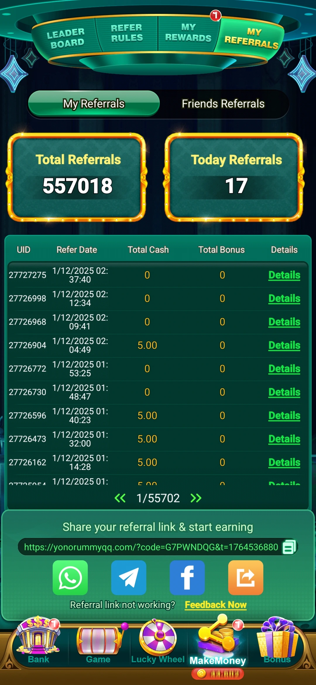Yono 777 jackpot wheel and big win screen